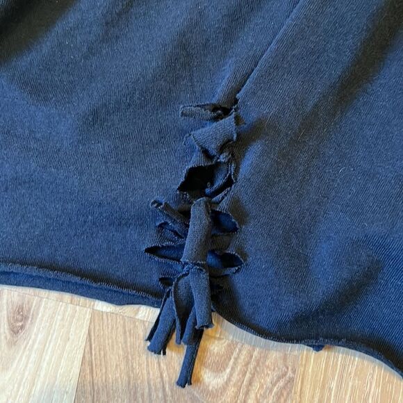 Punk Poseur Distressed Fringe Sleeve Crop Top Size Smal - Picture 3 of 3